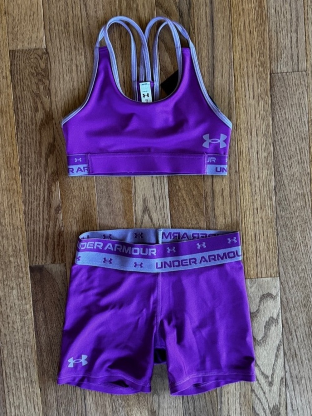 Under Armour Girls Purple Athletic Shorts Sports Bra Set Size YS